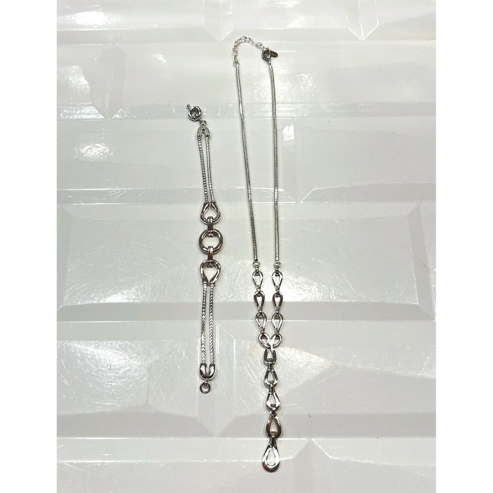 Vintage Signed Monet Silvertone Link Chain 14.5" Necklace & 7" Bracelet Set